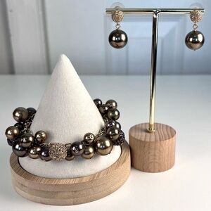 Carolee Gold and Bronze Glam Sparkling Earring and Bauble Bracelet Set